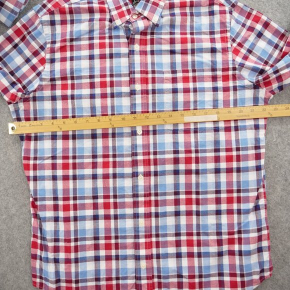 Banana Republic Shirt Mens Large Red Blue Button Up Plaid Long Sleeve Chambray - Picture 9 of 14